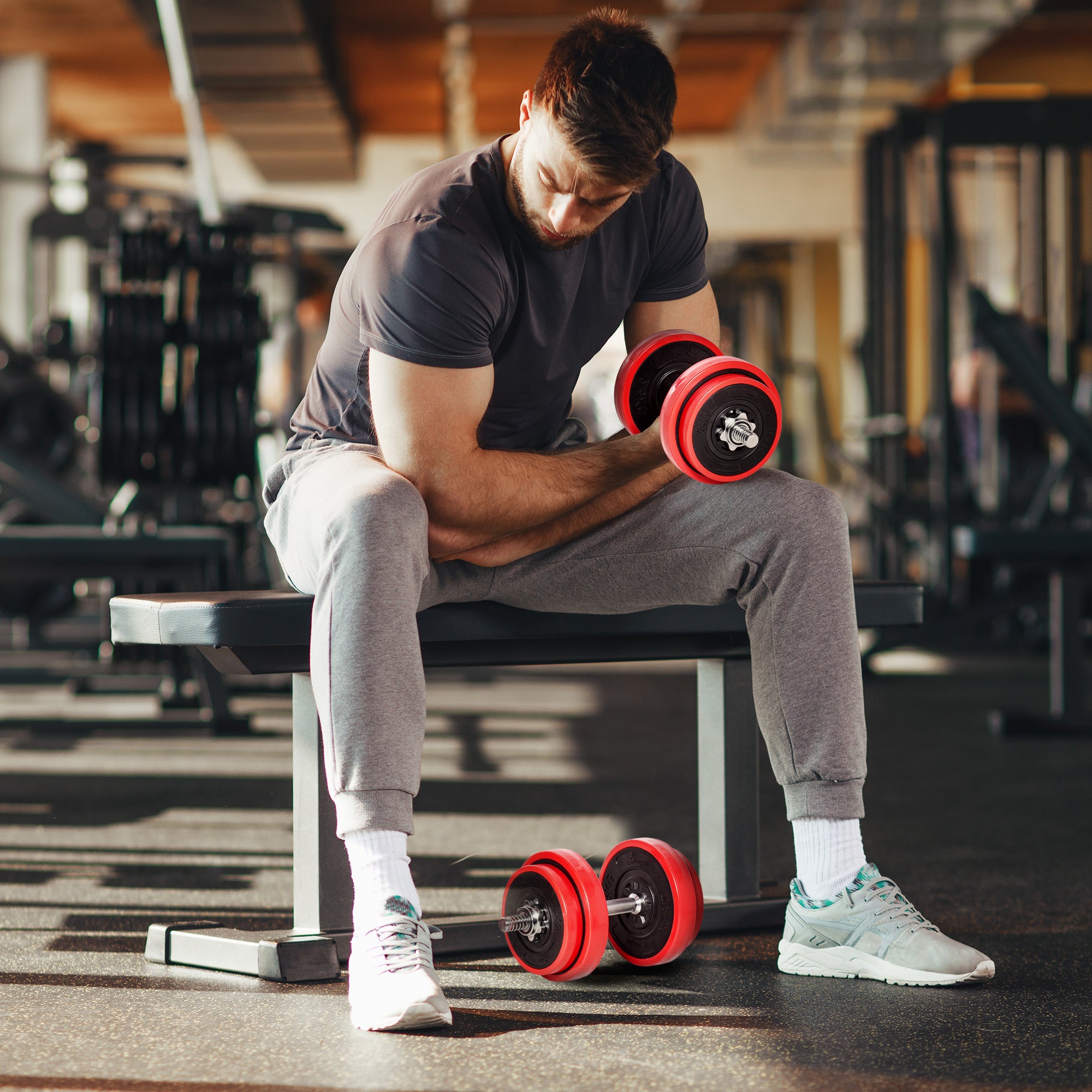 Adjustable Dumbbell Set, 44lbs Convertible To Barbell Weight Set For Home Gym Women And Men Weight Lifting Training